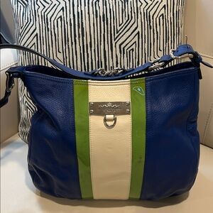 My Flat in London Blue and Green Leather Large Shoulder Bag